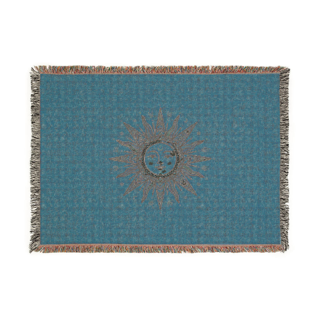 Celestial Sun Woven Blanket — Boho Sun Face Throw for Living Room, Bedroom, or Picnic