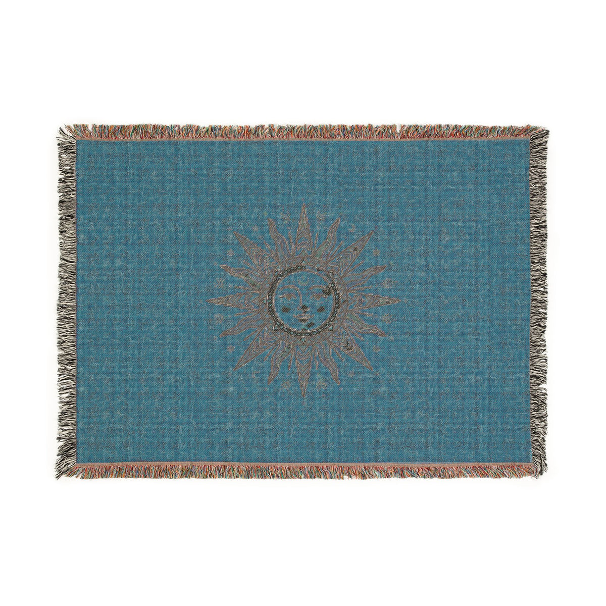 Celestial Sun Woven Blanket — Boho Sun Face Throw for Living Room, Bedroom, or Picnic