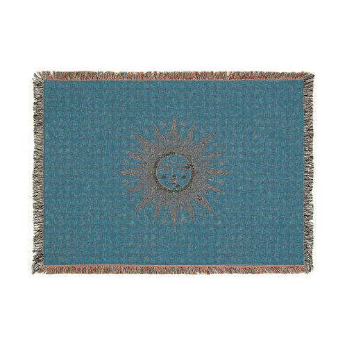 Celestial Sun Woven Blanket — Boho Sun Face Throw for Living Room, Bedroom, or Picnic