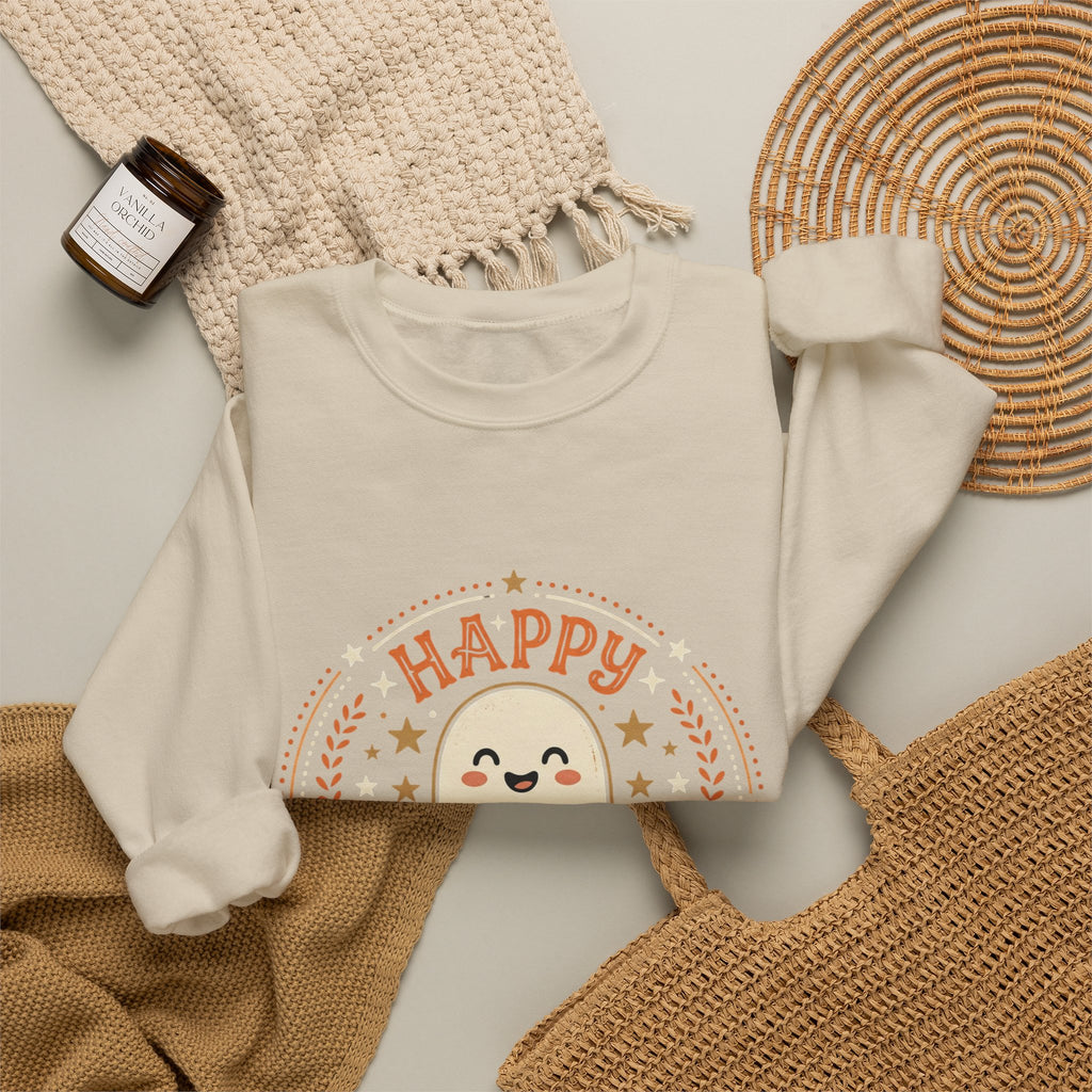 Happy Halloween Ghost Sweatshirt | Spooky Cute Pumpkin & Bats