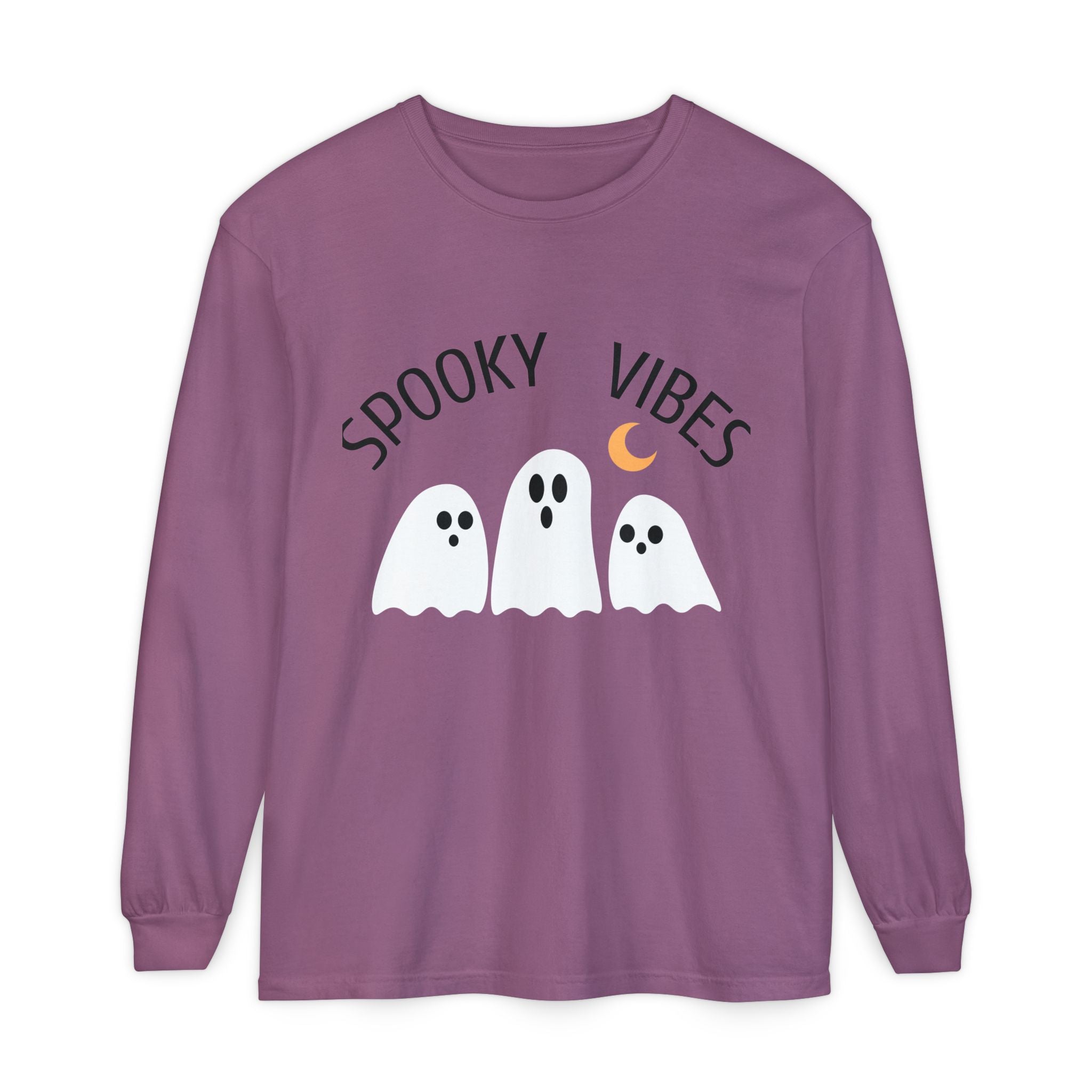 Spooky Vibes ghost trio Long Sleeve T-Shirt | Halloween orange