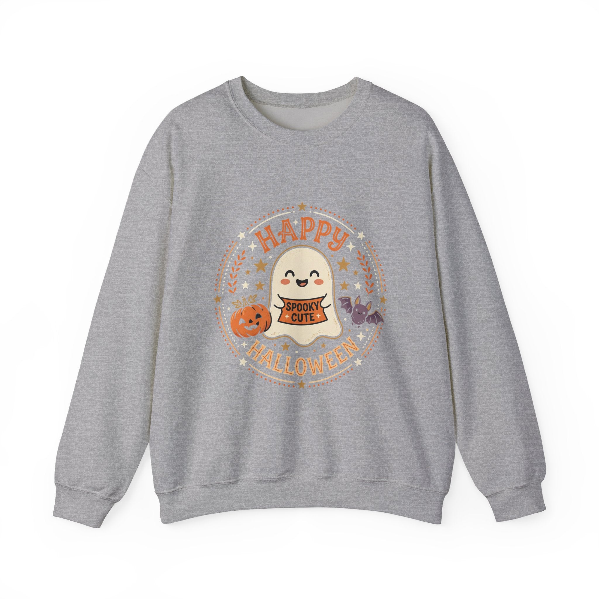 Happy Halloween Ghost Sweatshirt | Spooky Cute Pumpkin & Bats