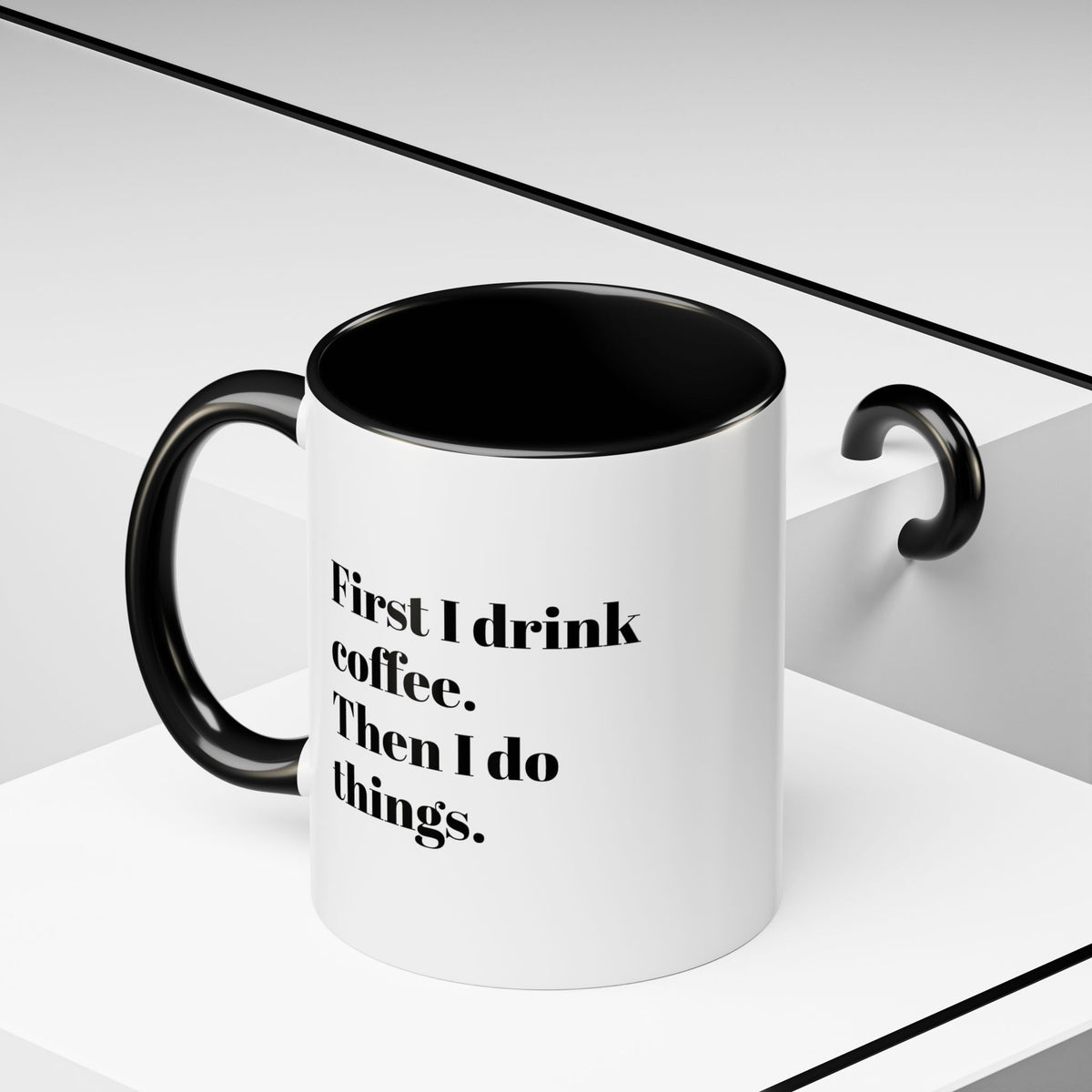 Black Accent Coffee Mug – Minimalist Bold Text Design