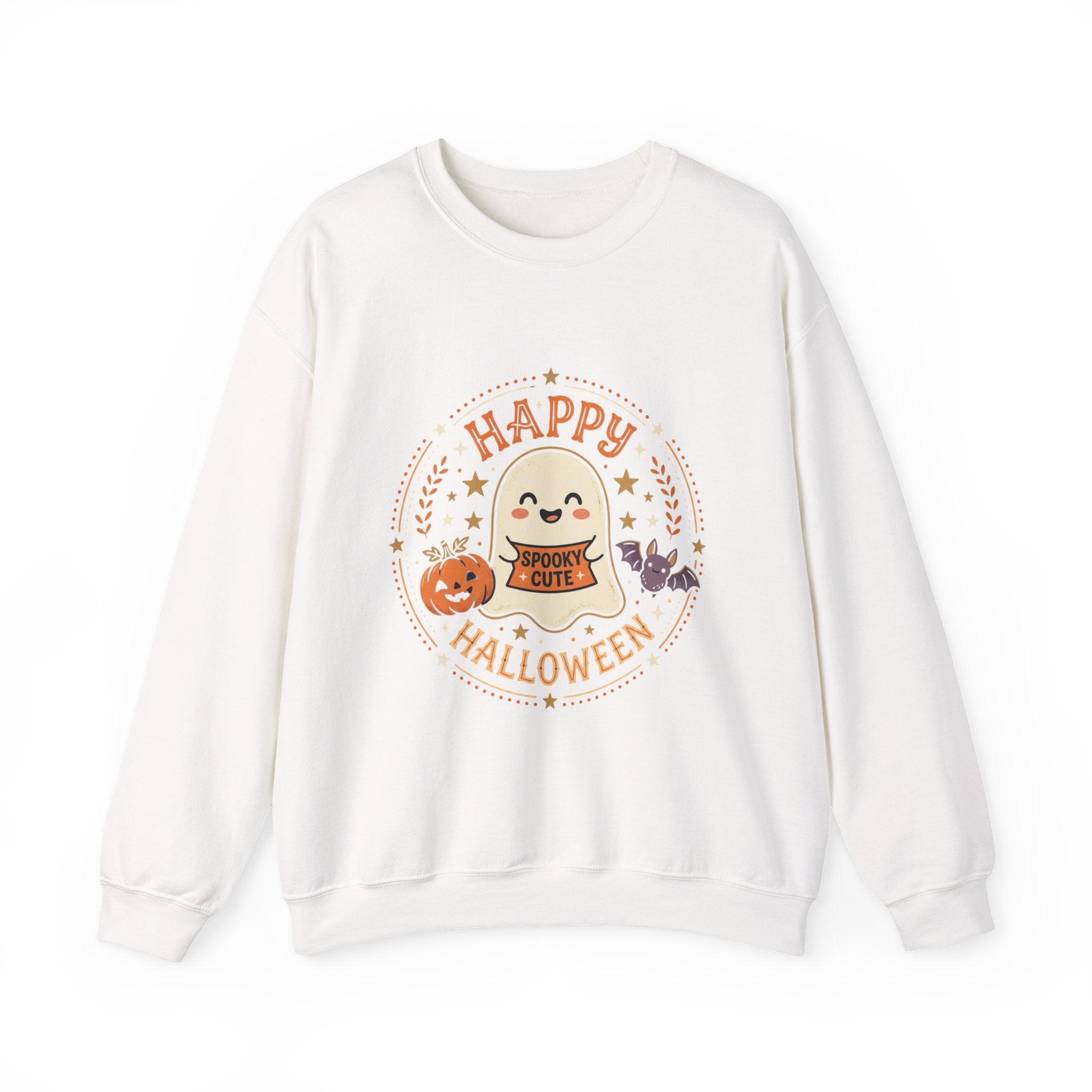 Happy Halloween Ghost Sweatshirt | Spooky Cute Pumpkin & Bats