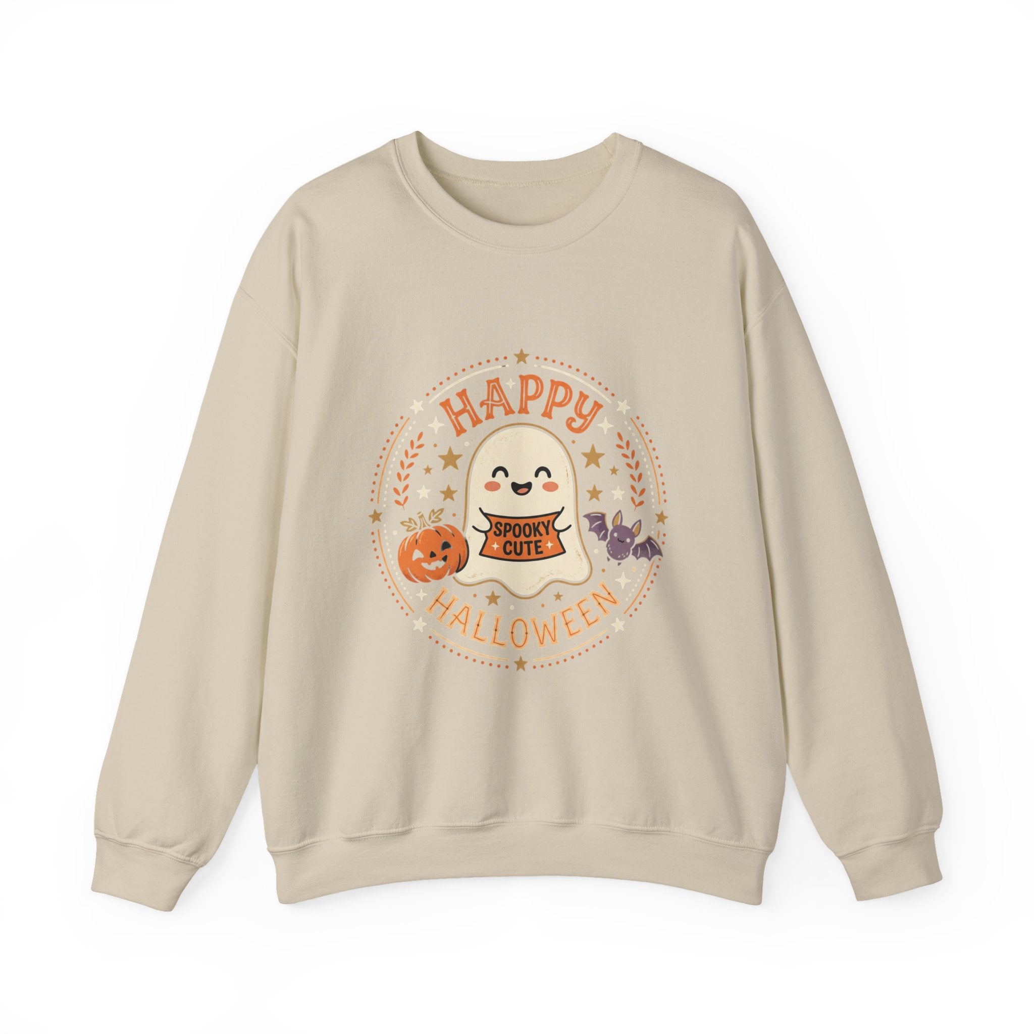 Happy Halloween Ghost Sweatshirt | Spooky Cute Pumpkin & Bats