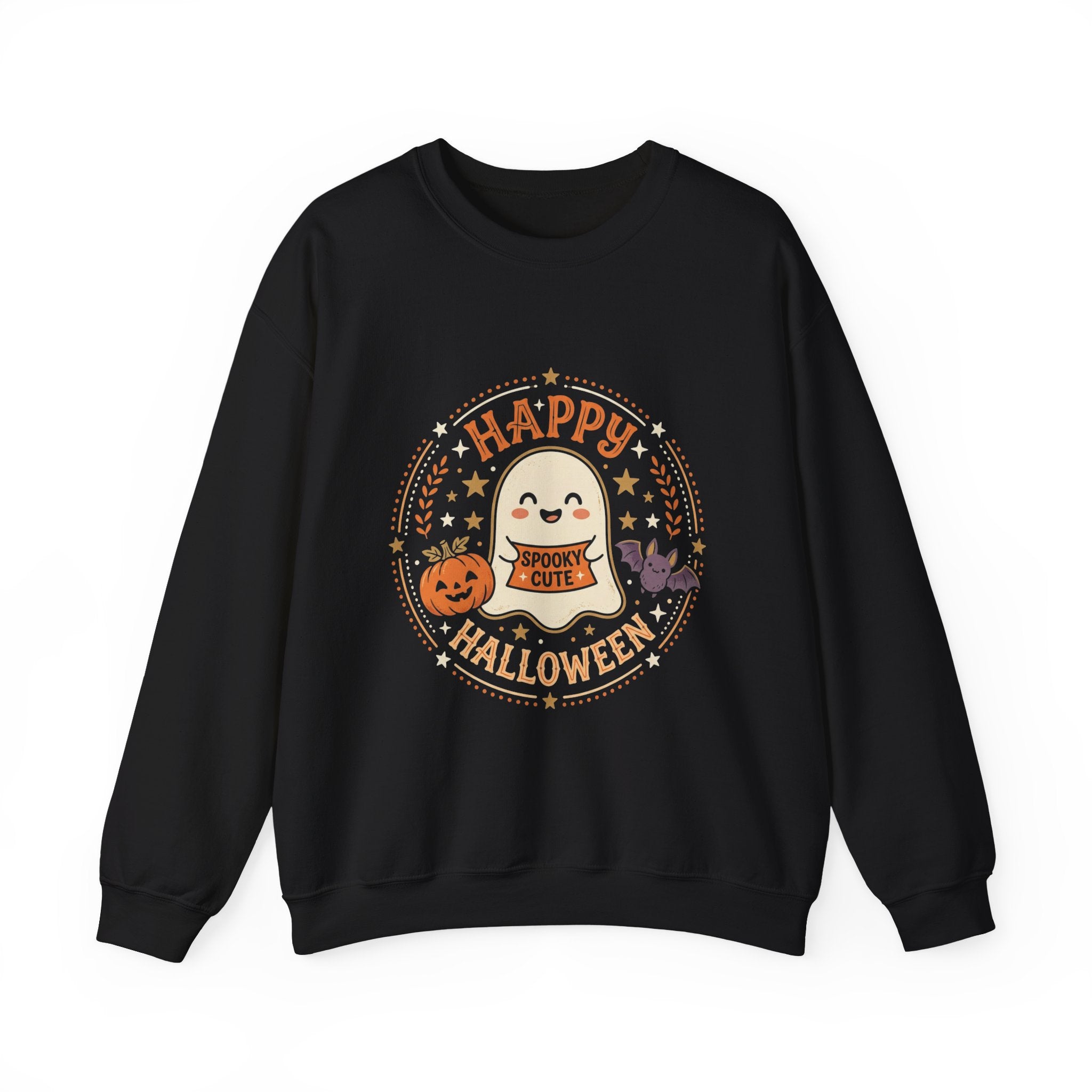 Happy Halloween Ghost Sweatshirt | Spooky Cute Pumpkin & Bats