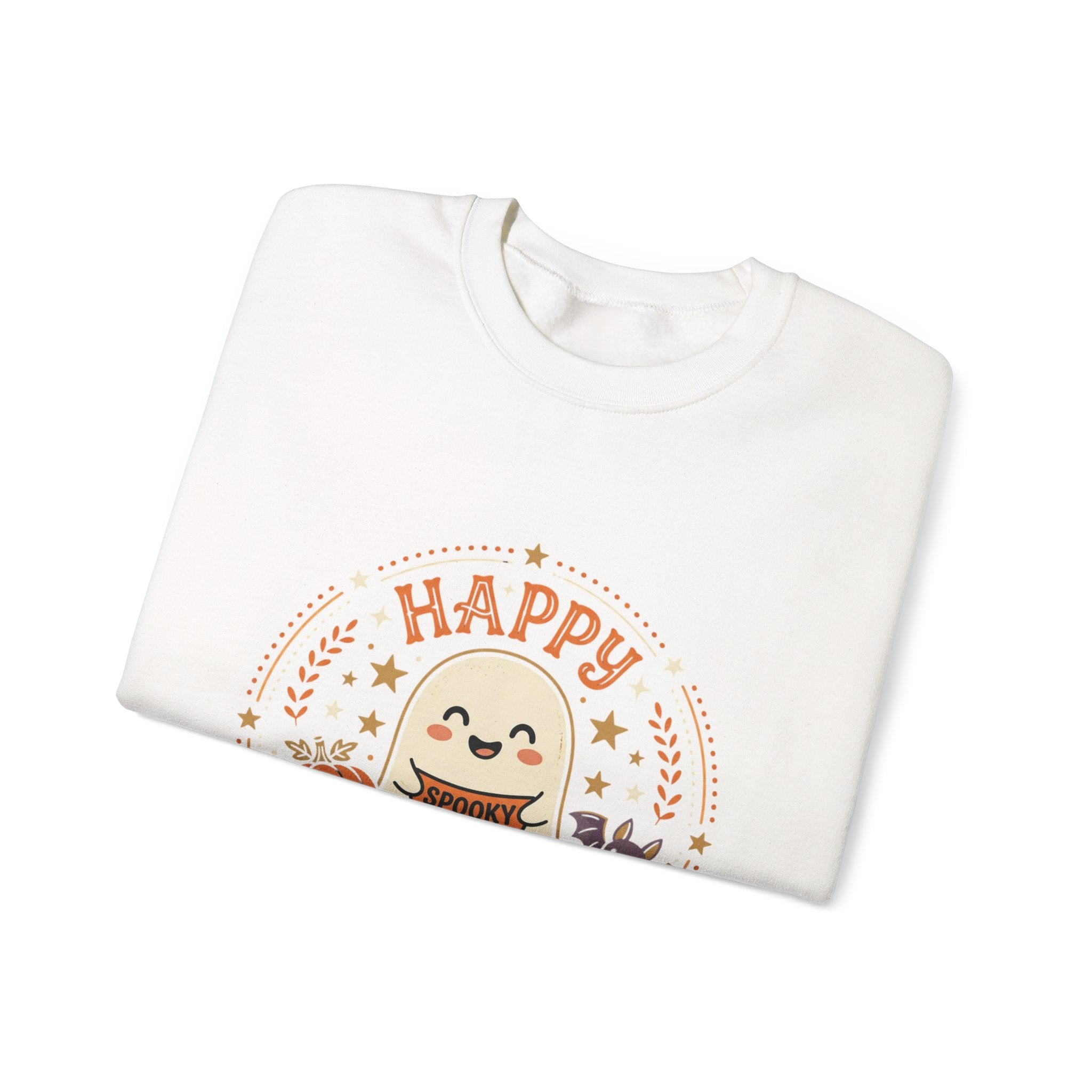 Happy Halloween Ghost Sweatshirt | Spooky Cute Pumpkin & Bats