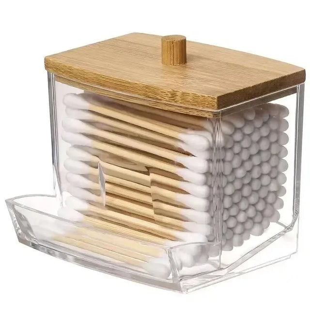 Transparent Bamboo Cotton Swab Organizer