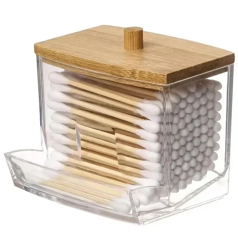 Transparent Bamboo Cotton Swab Organizer