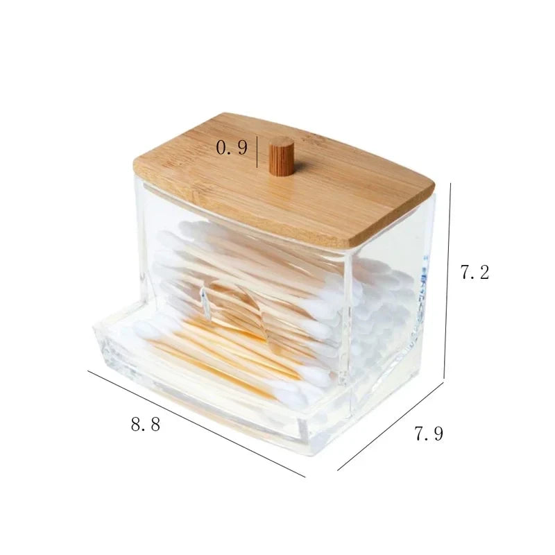 Transparent Bamboo Cotton Swab Organizer