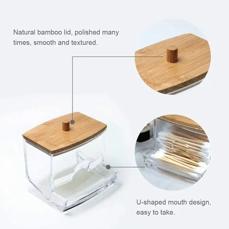Transparent Bamboo Cotton Swab Organizer