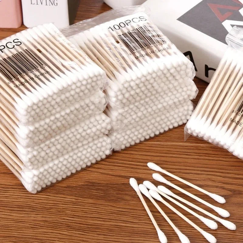 Transparent Bamboo Cotton Swab Organizer