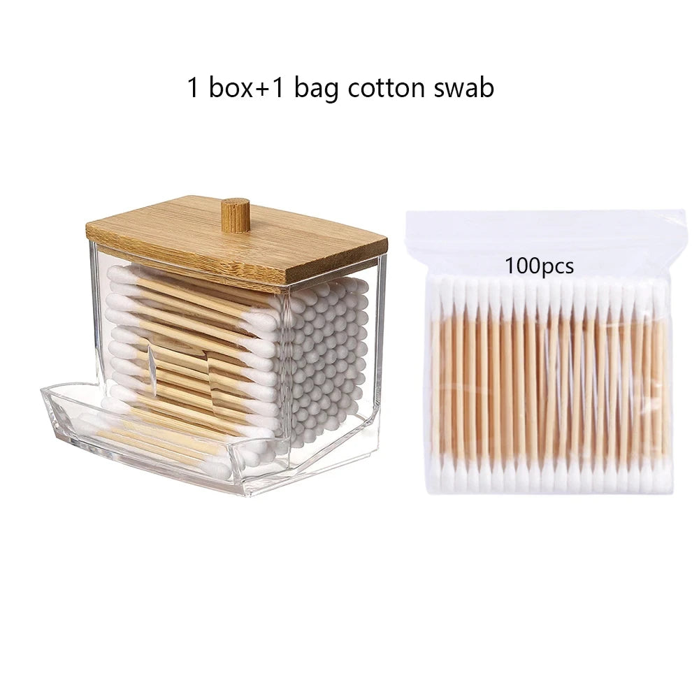Transparent Bamboo Cotton Swab Organizer