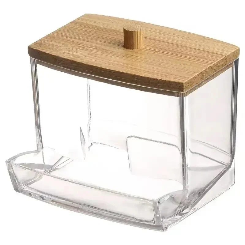 Transparent Bamboo Cotton Swab Organizer
