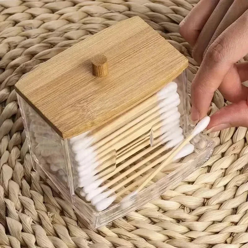 Transparent Bamboo Cotton Swab Organizer