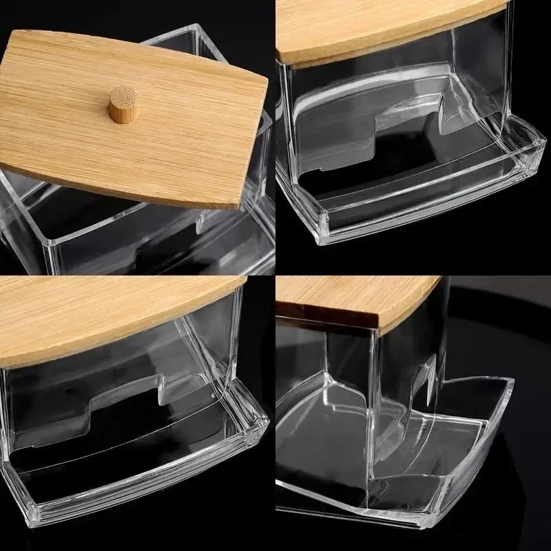 Transparent Bamboo Cotton Swab Organizer