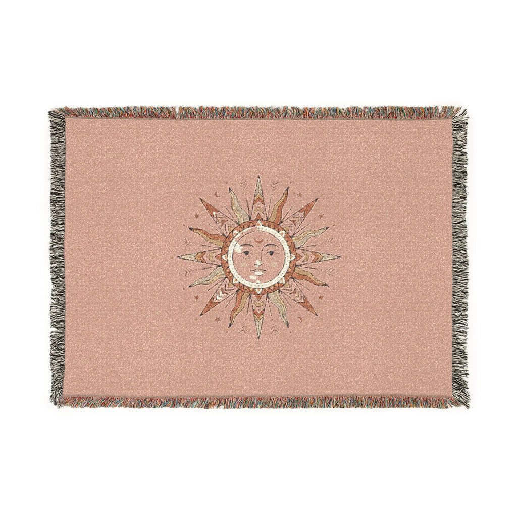 Celestial Sun Woven Blanket — Boho Sun Face Throw for Living Room, Bedroom, or Picnic