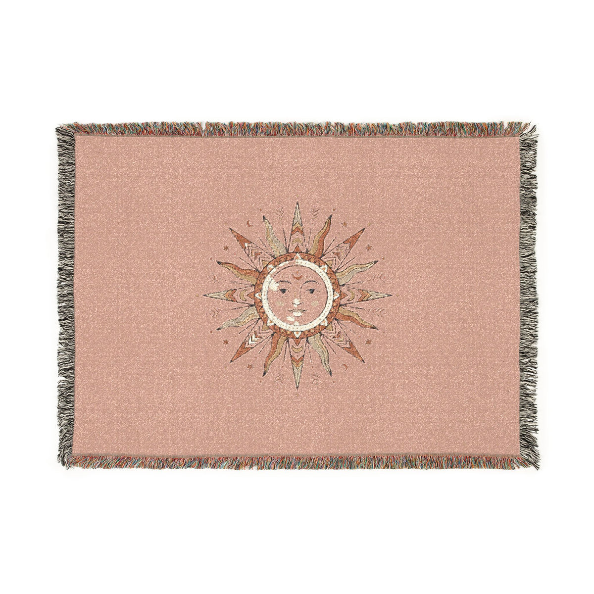 Celestial Sun Woven Blanket — Boho Sun Face Throw for Living Room, Bedroom, or Picnic