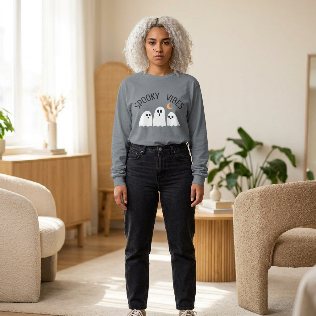 Spooky Vibes ghost trio Long Sleeve T-Shirt | Halloween orange