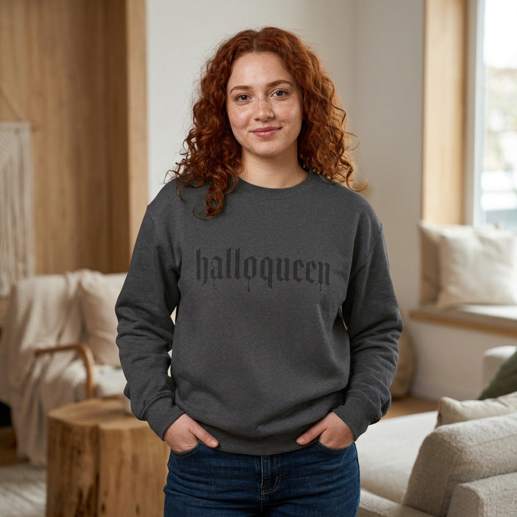 halloqueen Sweatshirt | Gothic Script Halloween Theme