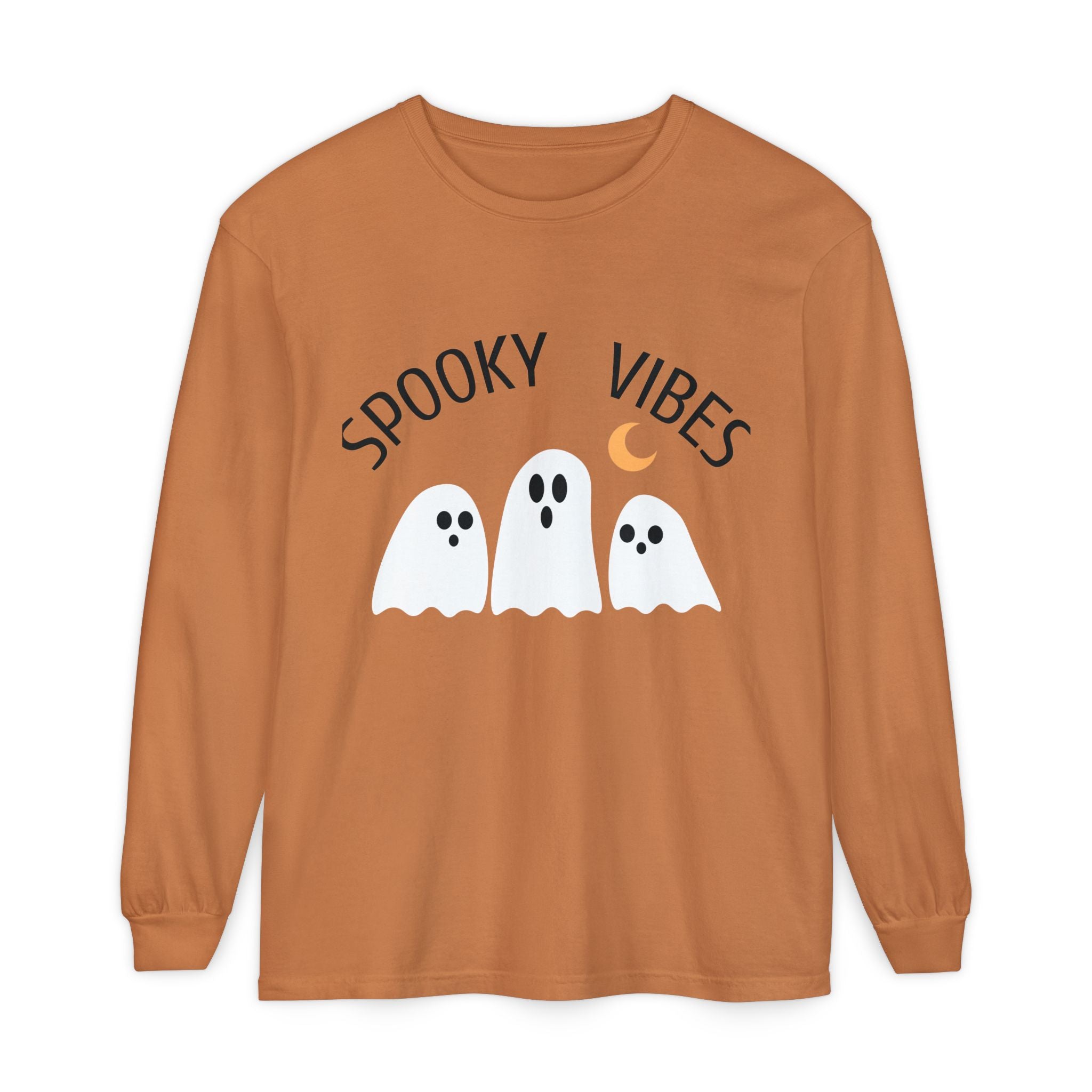 Spooky Vibes ghost trio Long Sleeve T-Shirt | Halloween orange