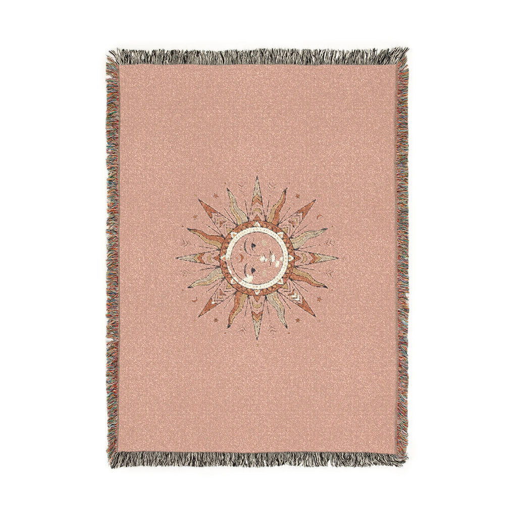 Celestial Sun Woven Blanket — Boho Sun Face Throw for Living Room, Bedroom, or Picnic
