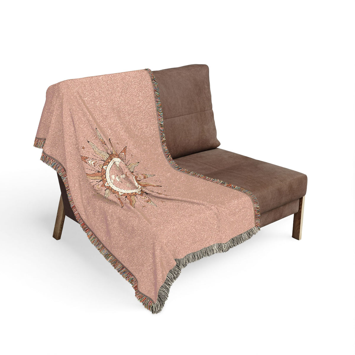 Celestial Sun Woven Blanket — Boho Sun Face Throw for Living Room, Bedroom, or Picnic