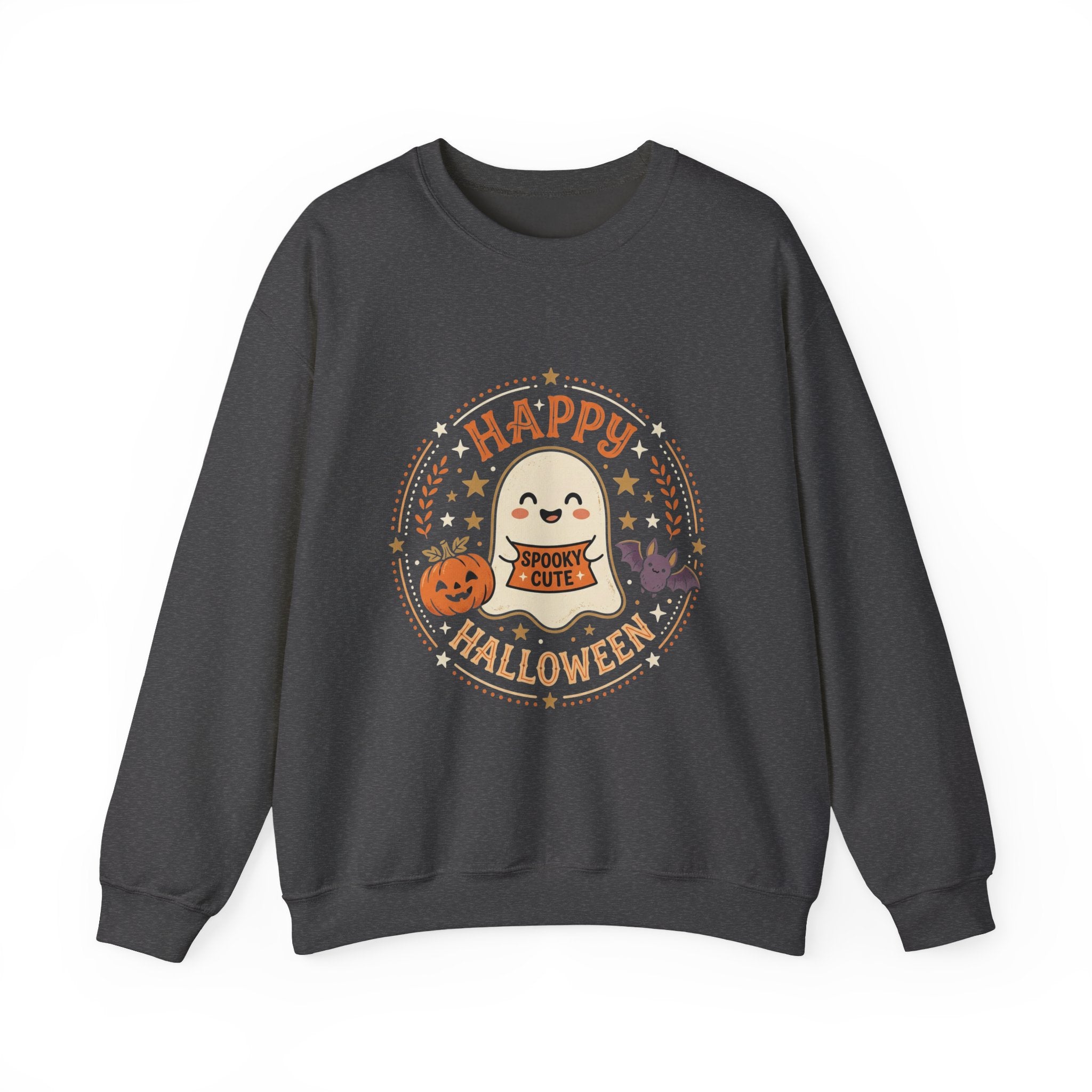 Happy Halloween Ghost Sweatshirt | Spooky Cute Pumpkin & Bats
